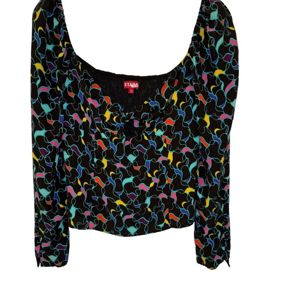 STAUD Black Blouse with Colorful Abstract Design - Picture 2 of 5